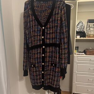 Fashion Nova Black Multicolor Button-Up sweater dress